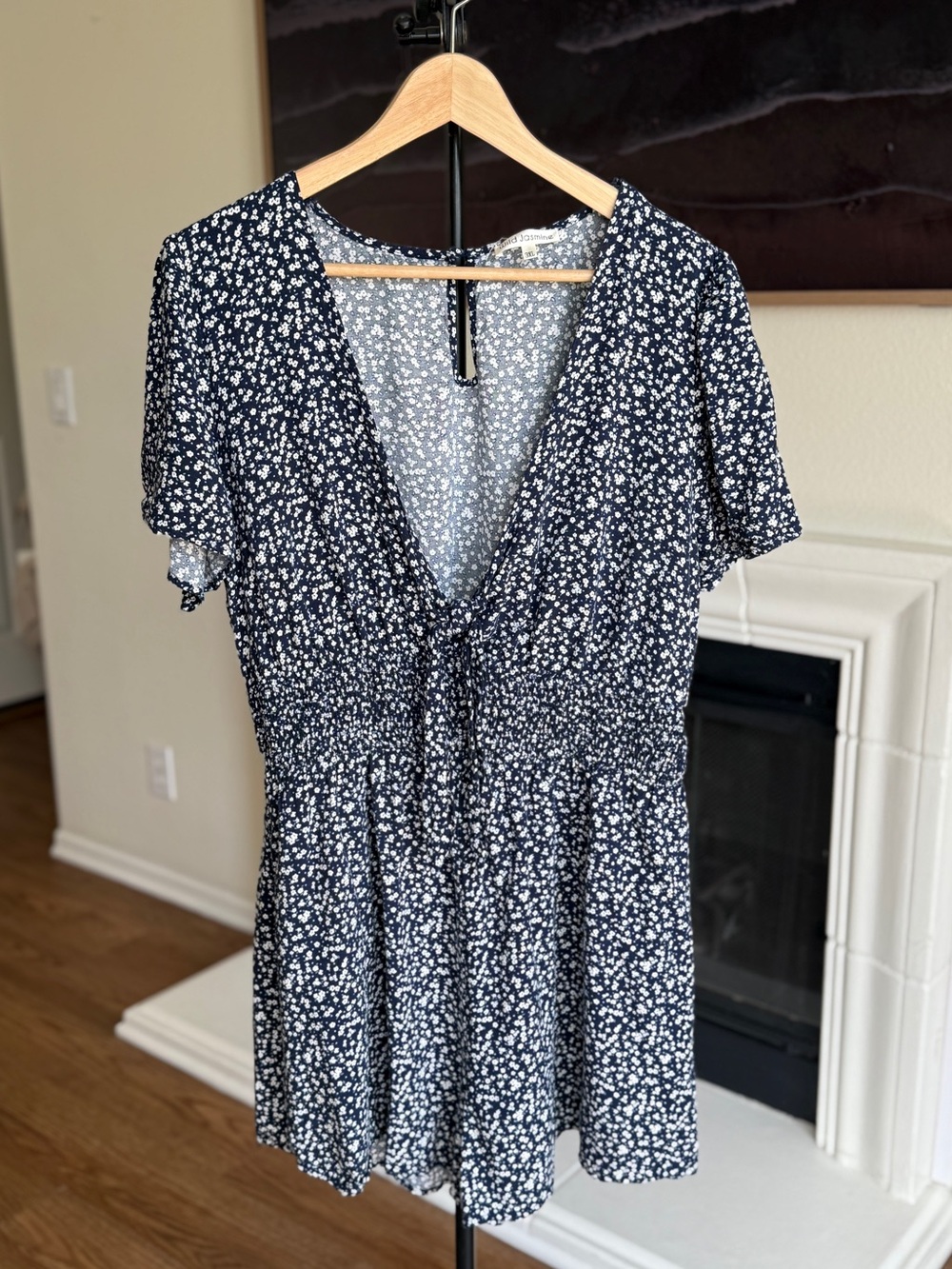 Ditsy Floral Smocked Tie Front Romper Keyhole Cutout Spring Summer Boho Size 3X